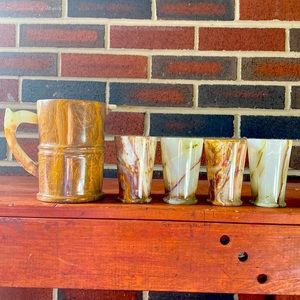 Vintage Onyx Marble Water Pitcher and tumbler set